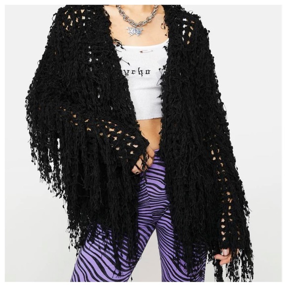 21 Boho Shaggy Black Jacket - Picture 6 of 8